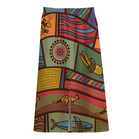 Australian Ethnic Pattern Print Cotton Front Slit Maxi Skirt