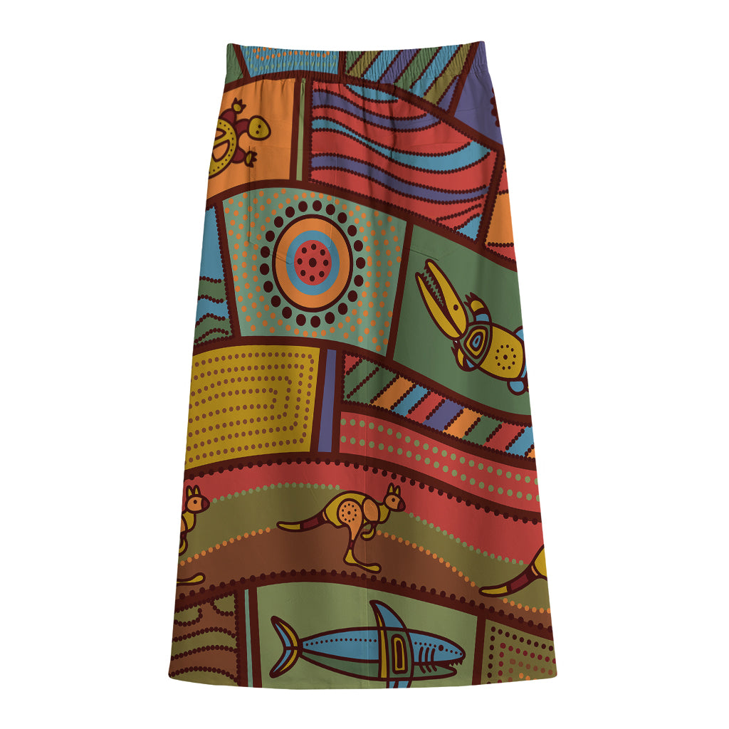Australian Ethnic Pattern Print Cotton Front Slit Maxi Skirt