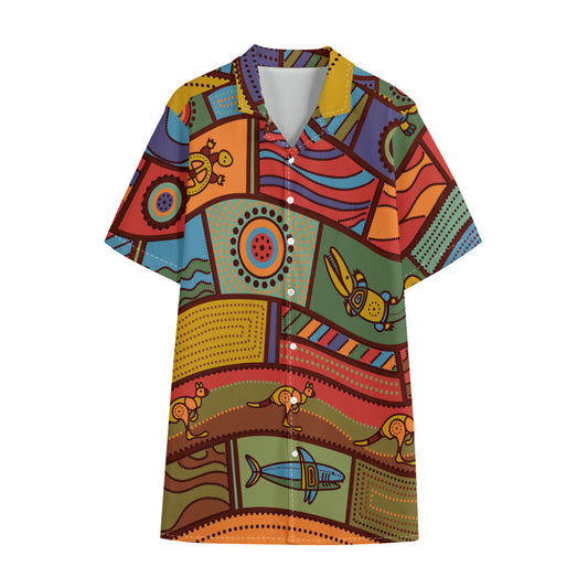 Australian Ethnic Pattern Print Cotton Hawaiian Shirt