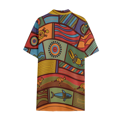 Australian Ethnic Pattern Print Cotton Hawaiian Shirt