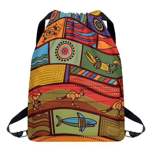 Australian Ethnic Pattern Print Drawstring Backpack