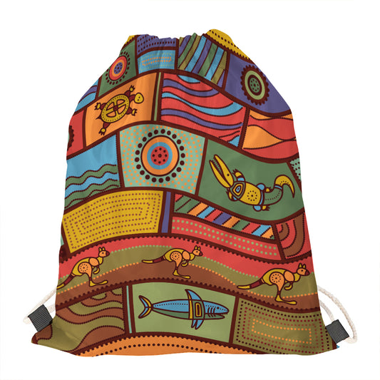 Australian Ethnic Pattern Print Drawstring Bag