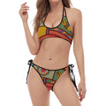 Australian Ethnic Pattern Print Halter Scoop Tie Side Bikini