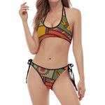 Australian Ethnic Pattern Print Halter Scoop Tie Side Bikini