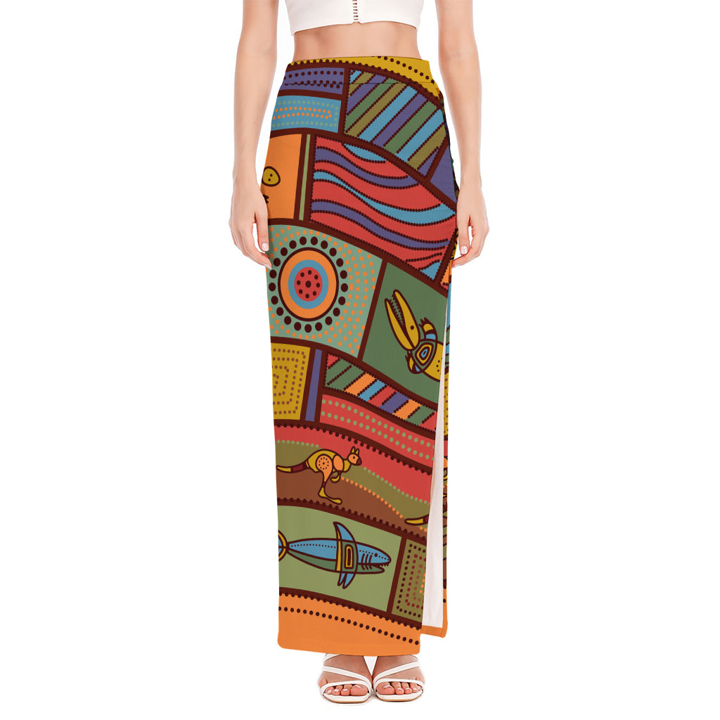 Australian Ethnic Pattern Print High Slit Maxi Skirt