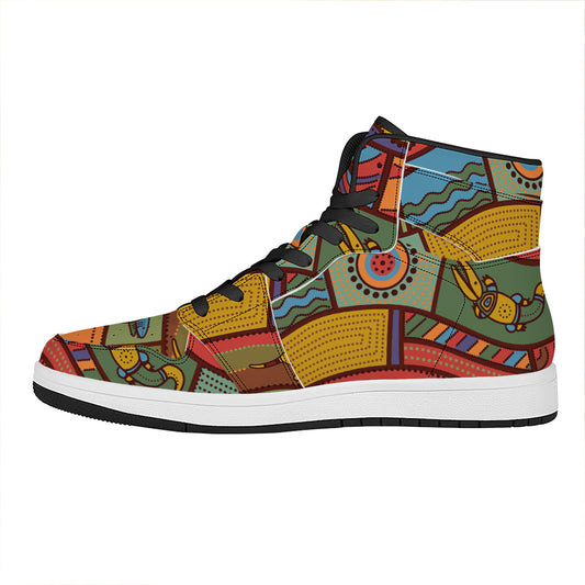 Australian Ethnic Pattern Print High Top Leather Sneakers