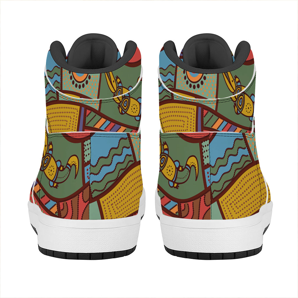 Australian Ethnic Pattern Print High Top Leather Sneakers