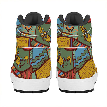 Australian Ethnic Pattern Print High Top Leather Sneakers