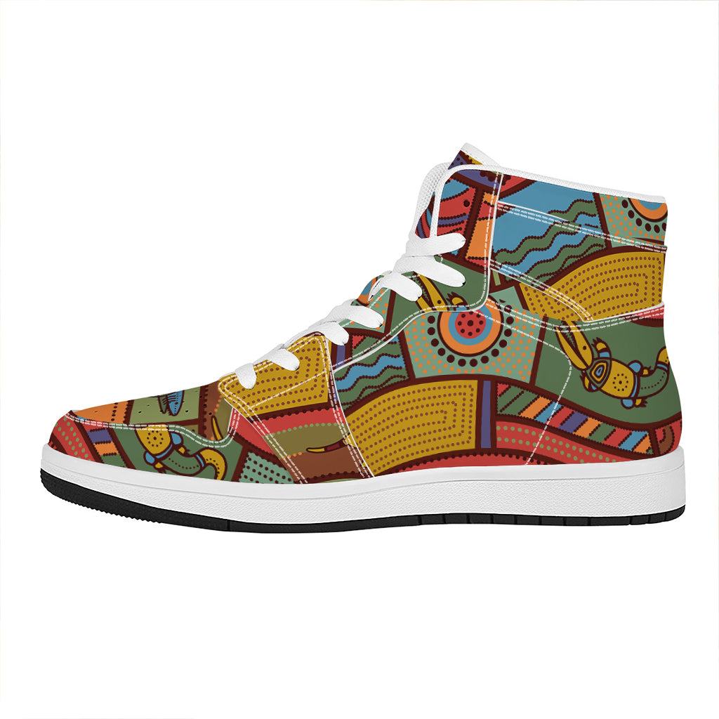 Australian Ethnic Pattern Print High Top Leather Sneakers