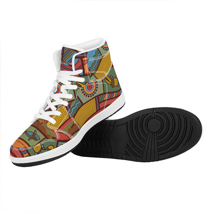 Australian Ethnic Pattern Print High Top Leather Sneakers