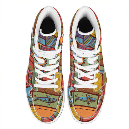 Australian Ethnic Pattern Print High Top Leather Sneakers