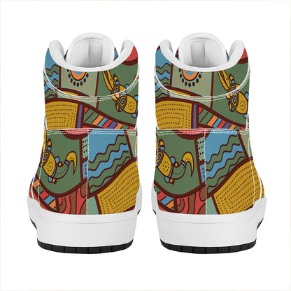 Australian Ethnic Pattern Print High Top Leather Sneakers