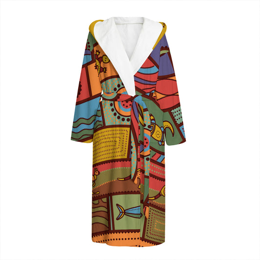 Australian Ethnic Pattern Print Hooded Bathrobe