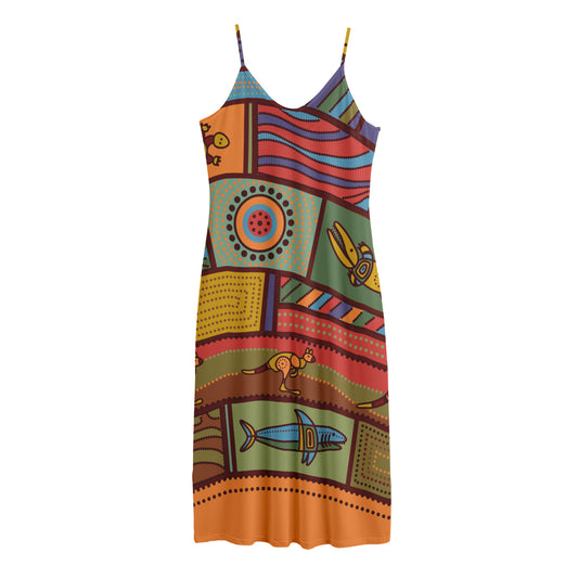 Australian Ethnic Pattern Print Jersey Midi Cami Dress