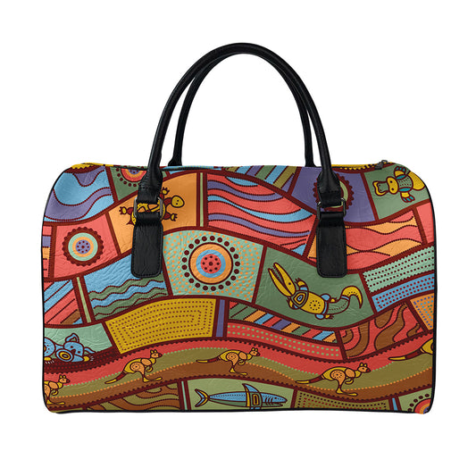Australian Ethnic Pattern Print Leather Duffle Bag