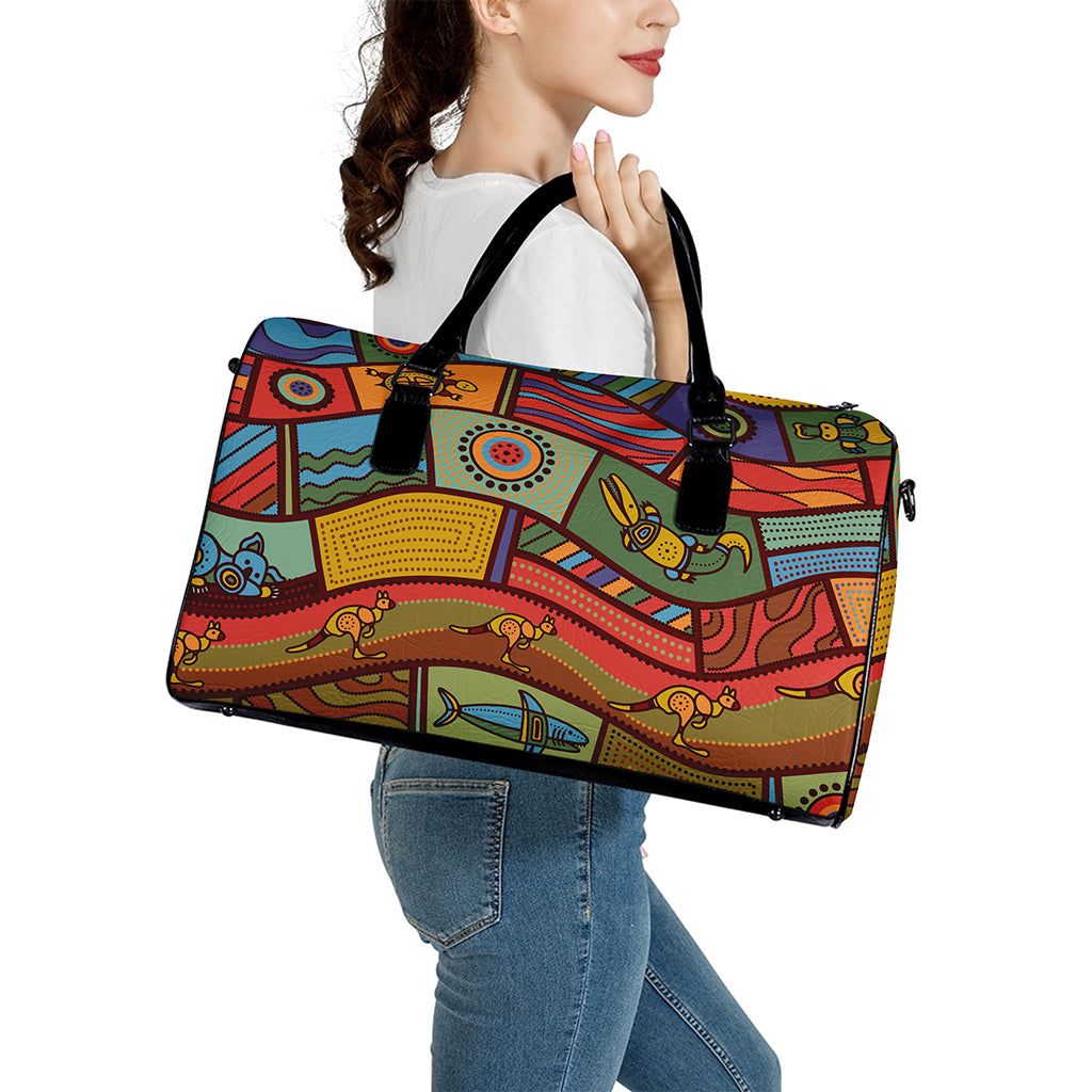Australian Ethnic Pattern Print Leather Duffle Bag