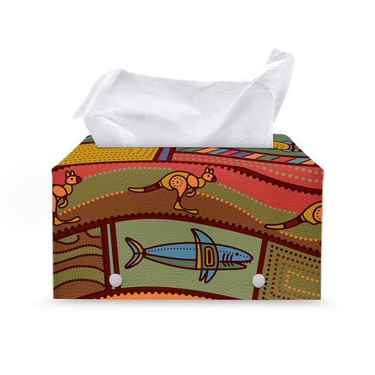 Australian Ethnic Pattern Print Leather Tissue Box Cover