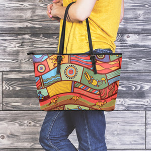 Australian Ethnic Pattern Print Leather Tote Bag