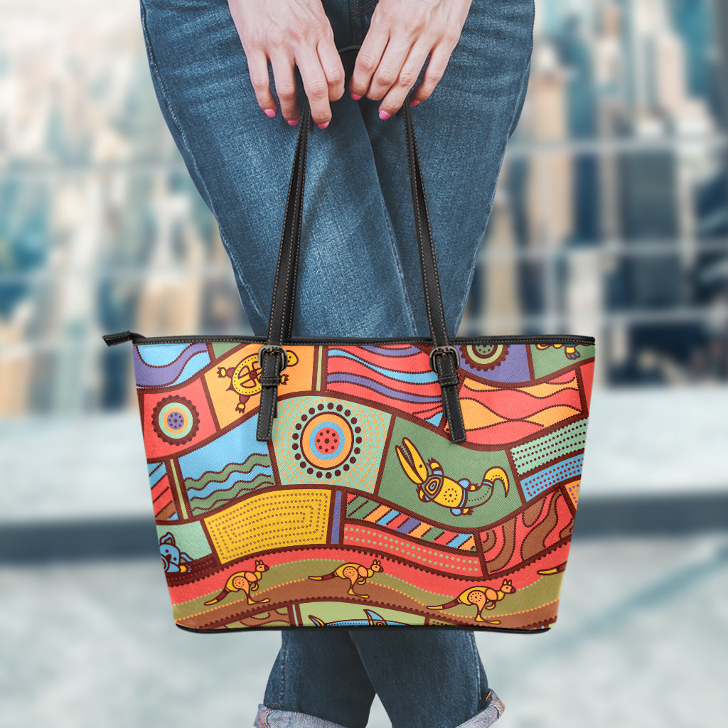 Australian Ethnic Pattern Print Leather Tote Bag