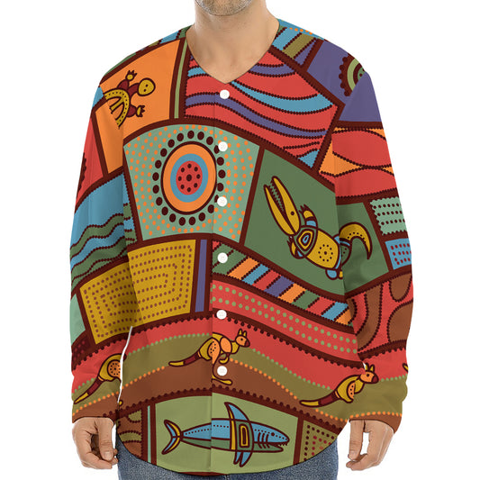 Australian Ethnic Pattern Print Long Sleeve Baseball Jersey