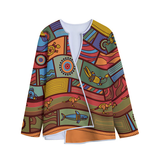 Australian Ethnic Pattern Print Long Sleeve Short Coat