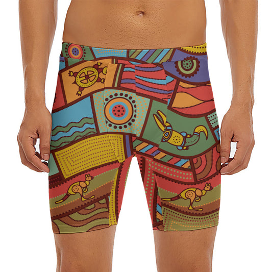 Australian Ethnic Pattern Print Men's Long Boxer Briefs