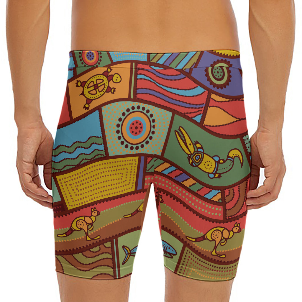 Australian Ethnic Pattern Print Men's Long Boxer Briefs