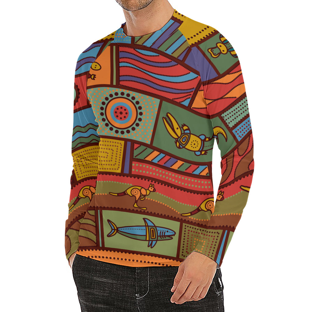 Australian Ethnic Pattern Print Men's Long Sleeve Rash Guard