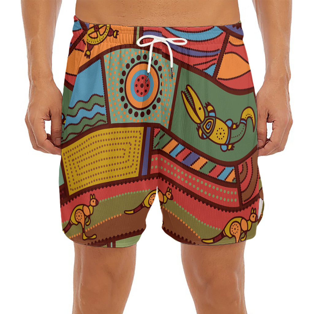 Australian Ethnic Pattern Print Men's Split Running Shorts