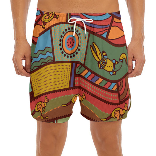 Australian Ethnic Pattern Print Men's Split Running Shorts