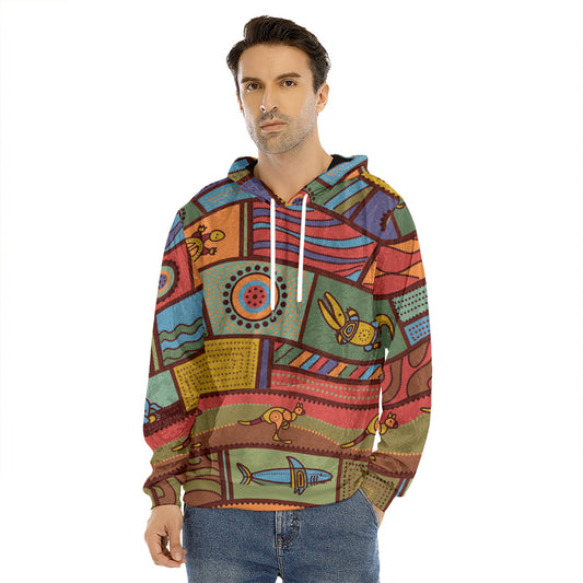 Australian Ethnic Pattern Print Men's Velvet Pullover Hoodie
