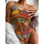 Australian Ethnic Pattern Print One Shoulder Bikini Top