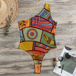 Australian Ethnic Pattern Print One Shoulder Bodysuit