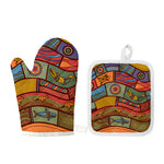 Australian Ethnic Pattern Print Oven Mitt And Pot Holder Set