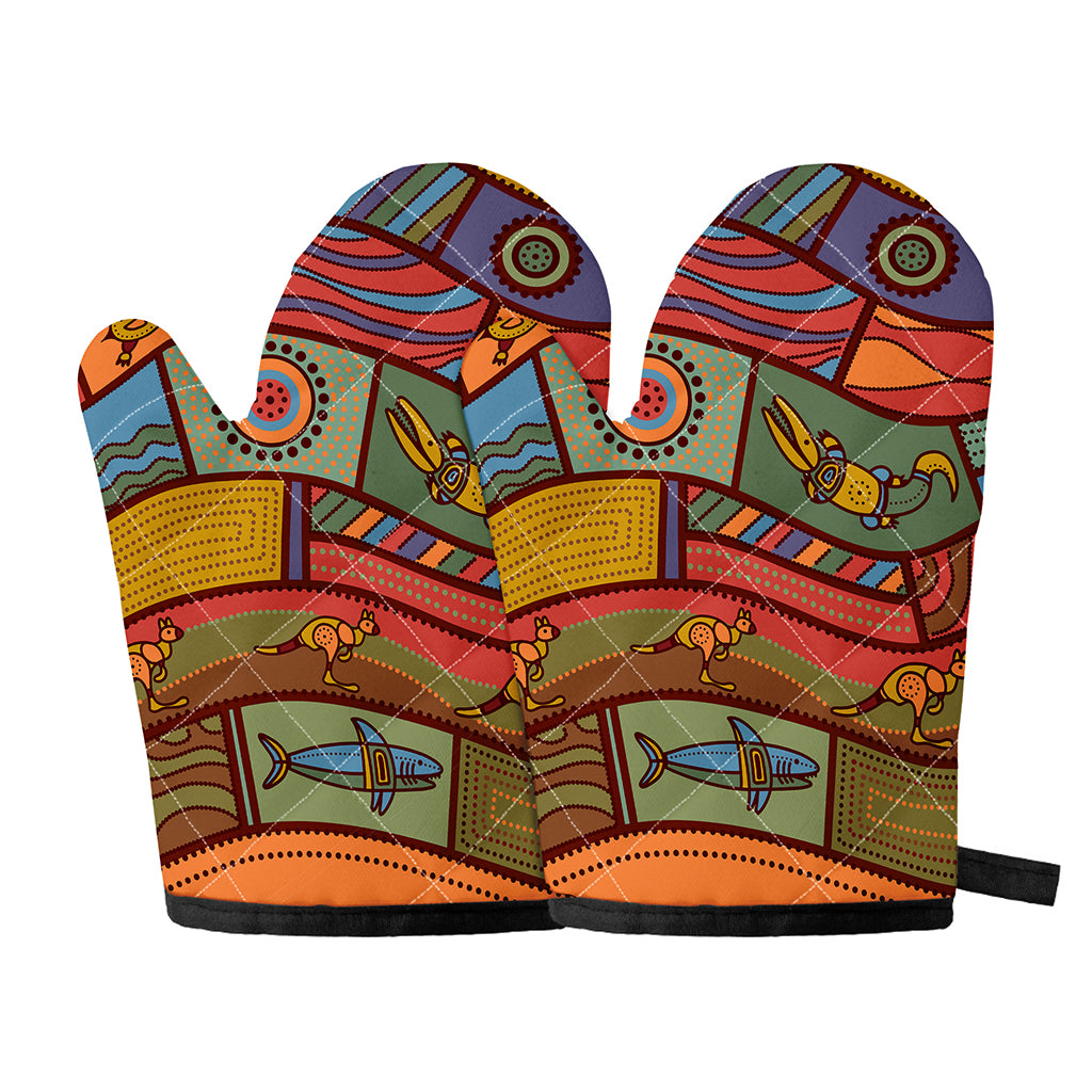 Australian Ethnic Pattern Print Oven Mitts