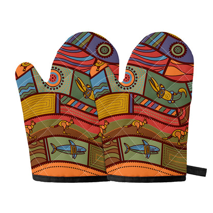 Australian Ethnic Pattern Print Oven Mitts