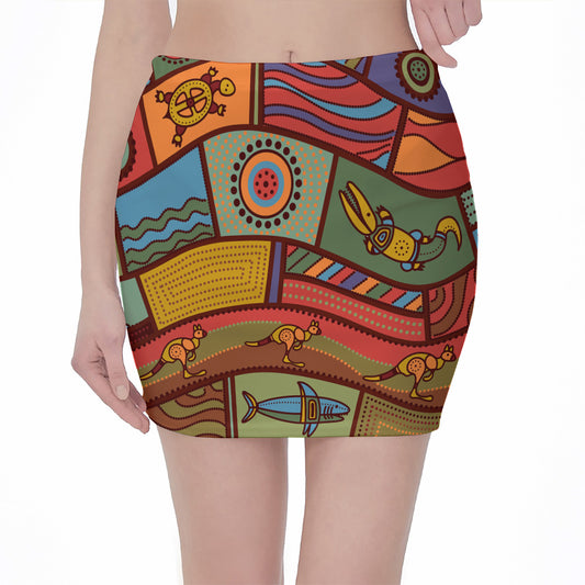 Australian Ethnic Pattern Print Pencil Mini Skirt