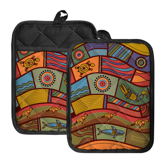 Australian Ethnic Pattern Print Pot Holders With Pocket