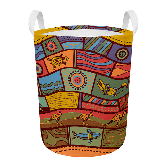 Australian Ethnic Pattern Print Round Laundry Basket