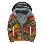 Australian Ethnic Pattern Print Sherpa Lined Zip Up Hoodie