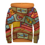 Australian Ethnic Pattern Print Sherpa Lined Zip Up Hoodie
