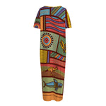 Australian Ethnic Pattern Print Short Sleeve Long Nightdress
