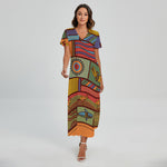 Australian Ethnic Pattern Print Short Sleeve Maxi Dress