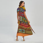 Australian Ethnic Pattern Print Short Sleeve Maxi Dress