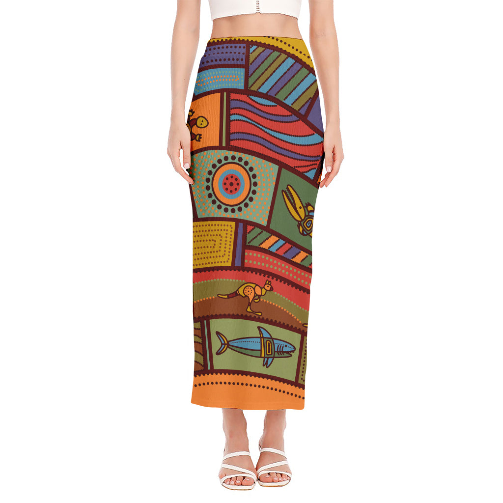 Australian Ethnic Pattern Print Side Slit Maxi Skirt
