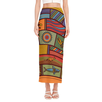 Australian Ethnic Pattern Print Side Slit Maxi Skirt