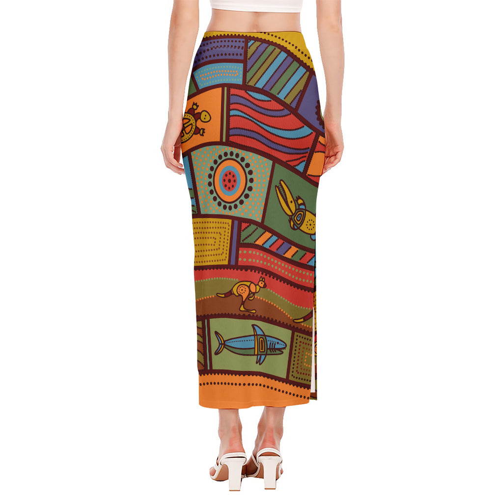 Australian Ethnic Pattern Print Side Slit Maxi Skirt
