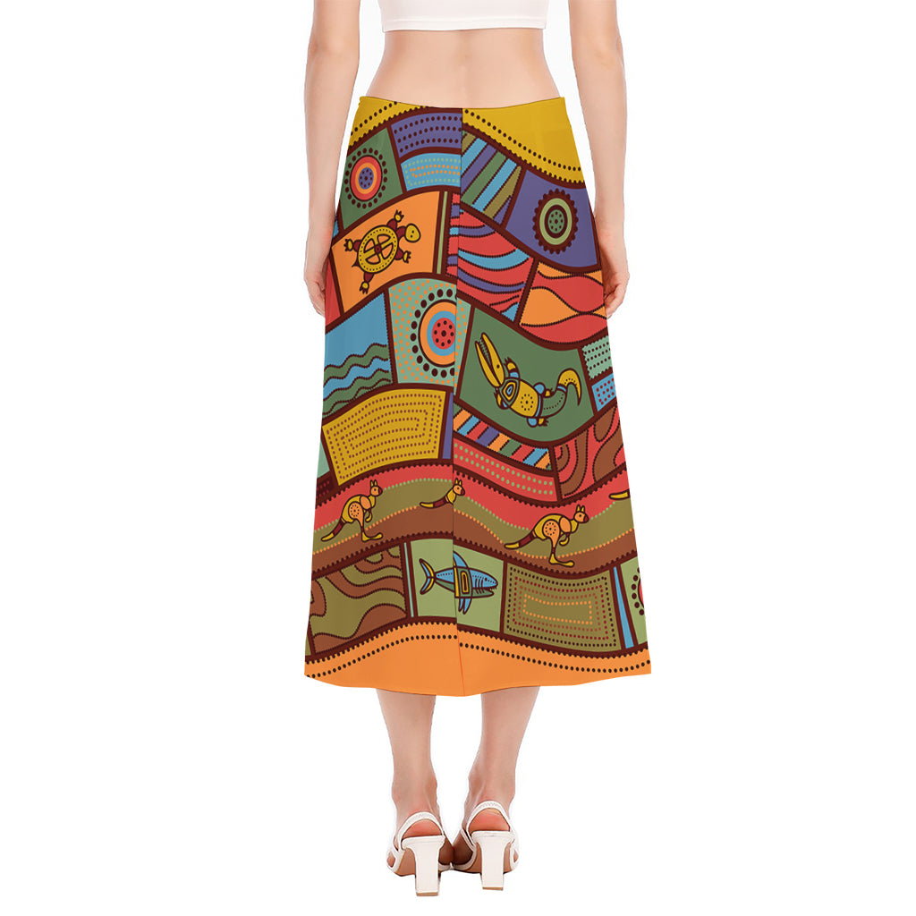 Australian Ethnic Pattern Print Side Slit Midi Skirt