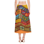 Australian Ethnic Pattern Print Side Slit Midi Skirt