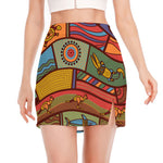 Australian Ethnic Pattern Print Side Slit Mini Skirt